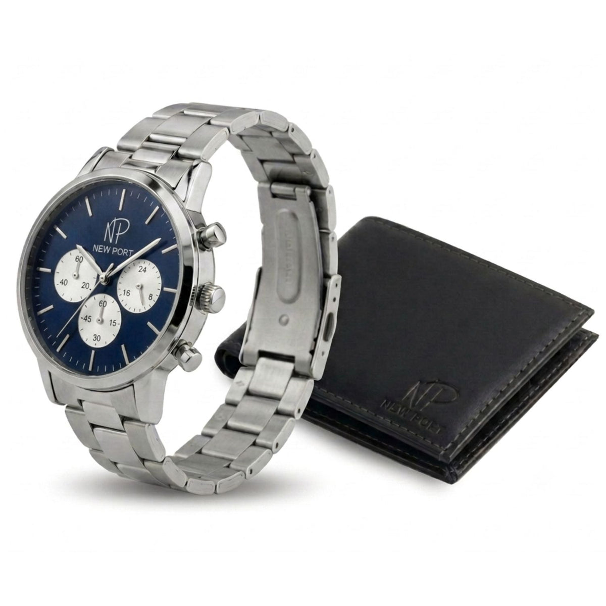 Kit Relógio Horizon Chronograph Blue 42mm com Carteira Columbia Preta (Cópia)